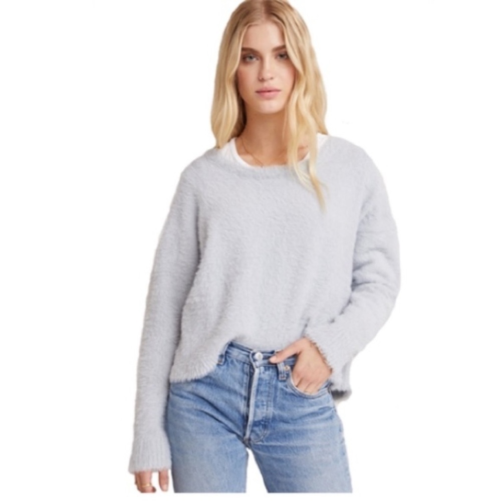 Bella Dahl silver / grey slouchy scoop neck fuzzy long sleeve sweater size XS